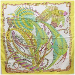 Salvatore Ferragamo silk scarf tropical fish white x yellow SALVATORE FERRAGAMO ladies