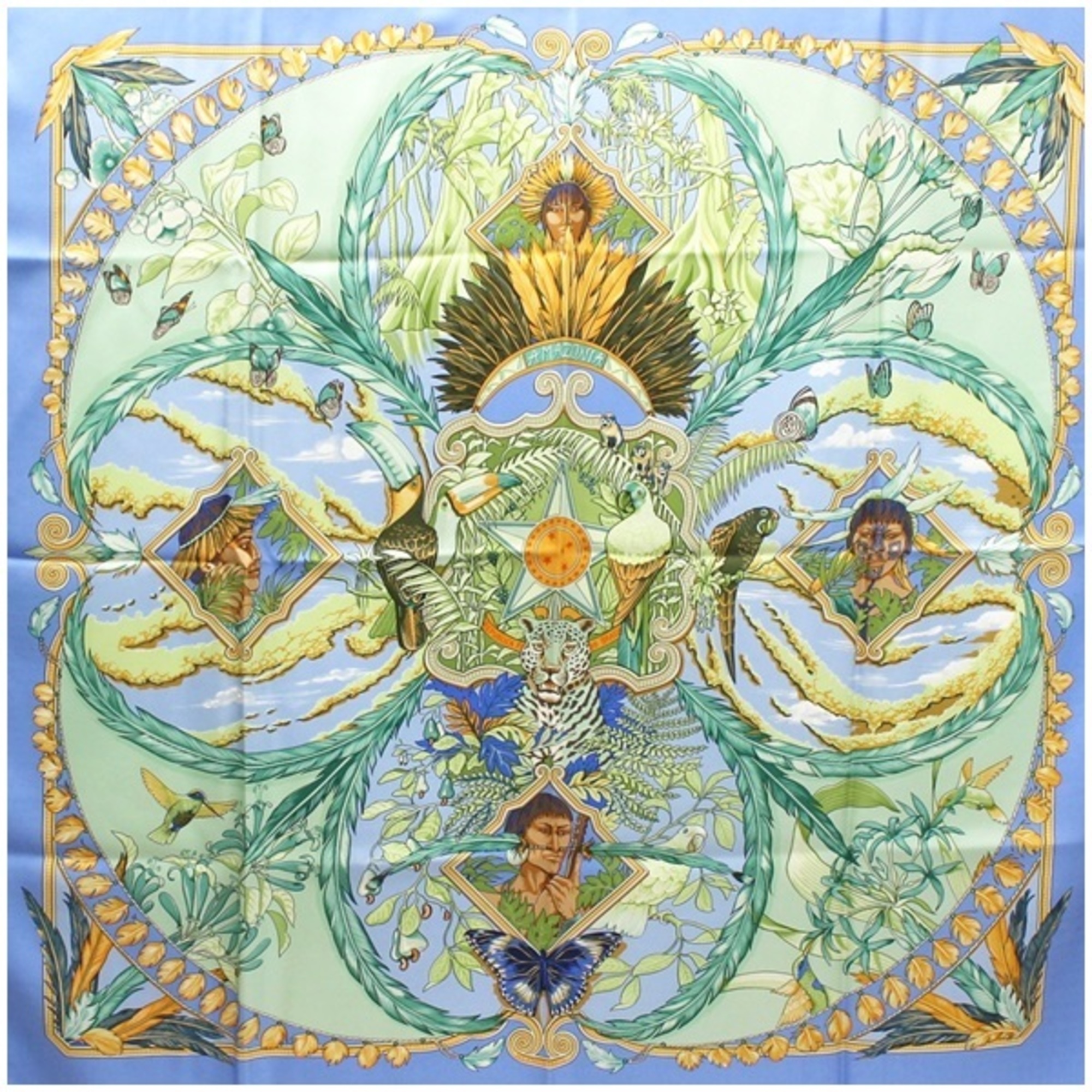 Hermes Silk Scarf Muffler Carre 90 AMAZONIA Amazonia Light Blue HERMES Women's