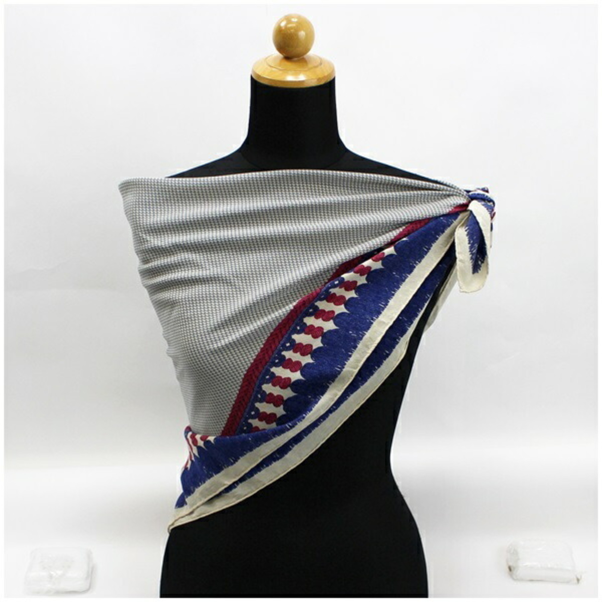 Chanel scarf muffler beige × navy pattern tassel CHANEL ladies