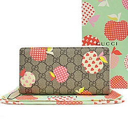 Gucci GUCCI Round Zipper Long Wallet Le Pomme Apple + Heart Print GG Supreme Canvas Brown Series Women's 663924