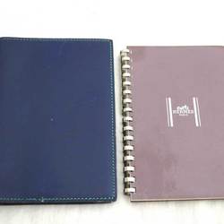 Hermes HERMES notebook cover leather navy blue x green unisex