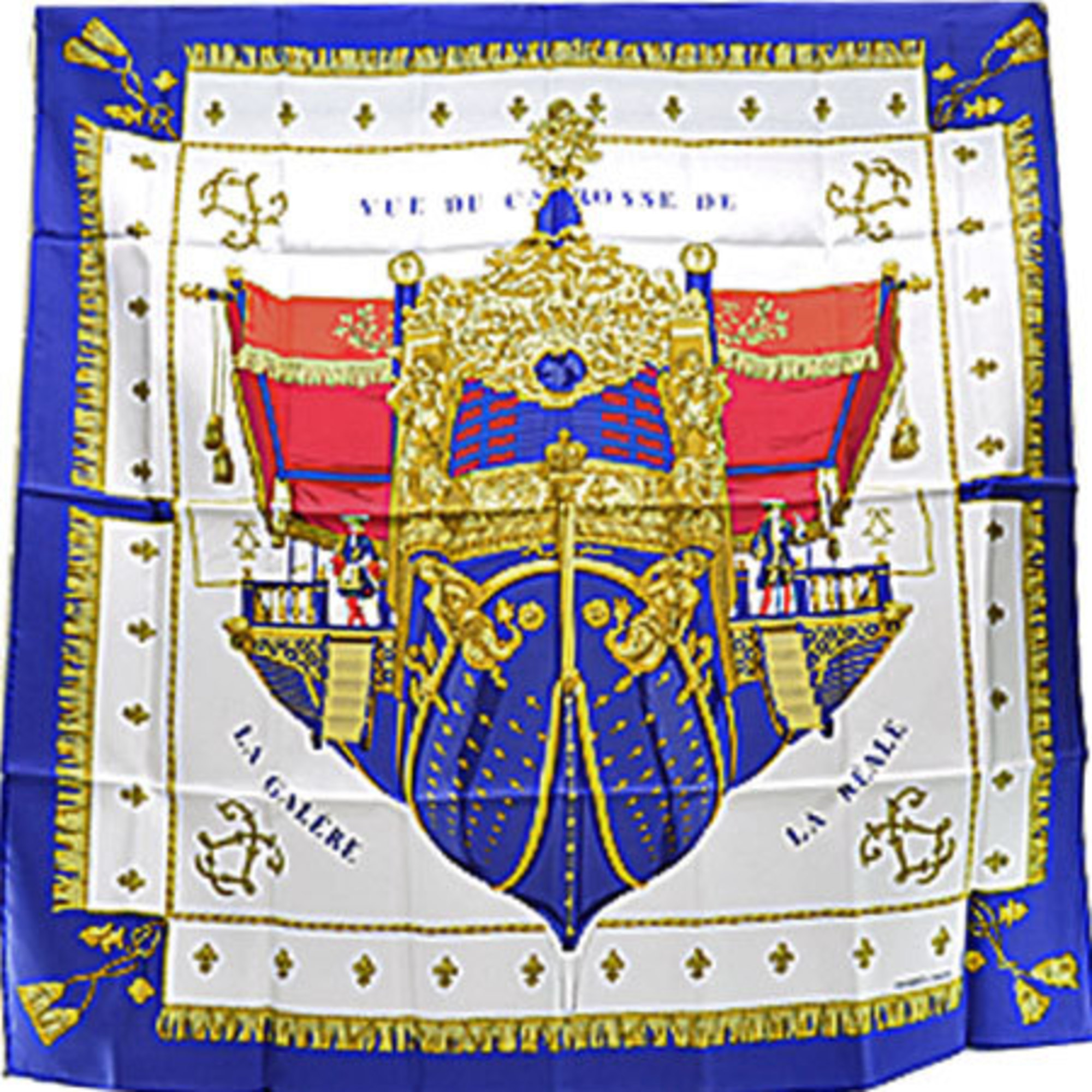 Hermes HERMES Scarf Carre 90 VUEDU CAROSSE DE LA GALERE REALE Queen Coronation Silk Navy x White Multicolor Women's