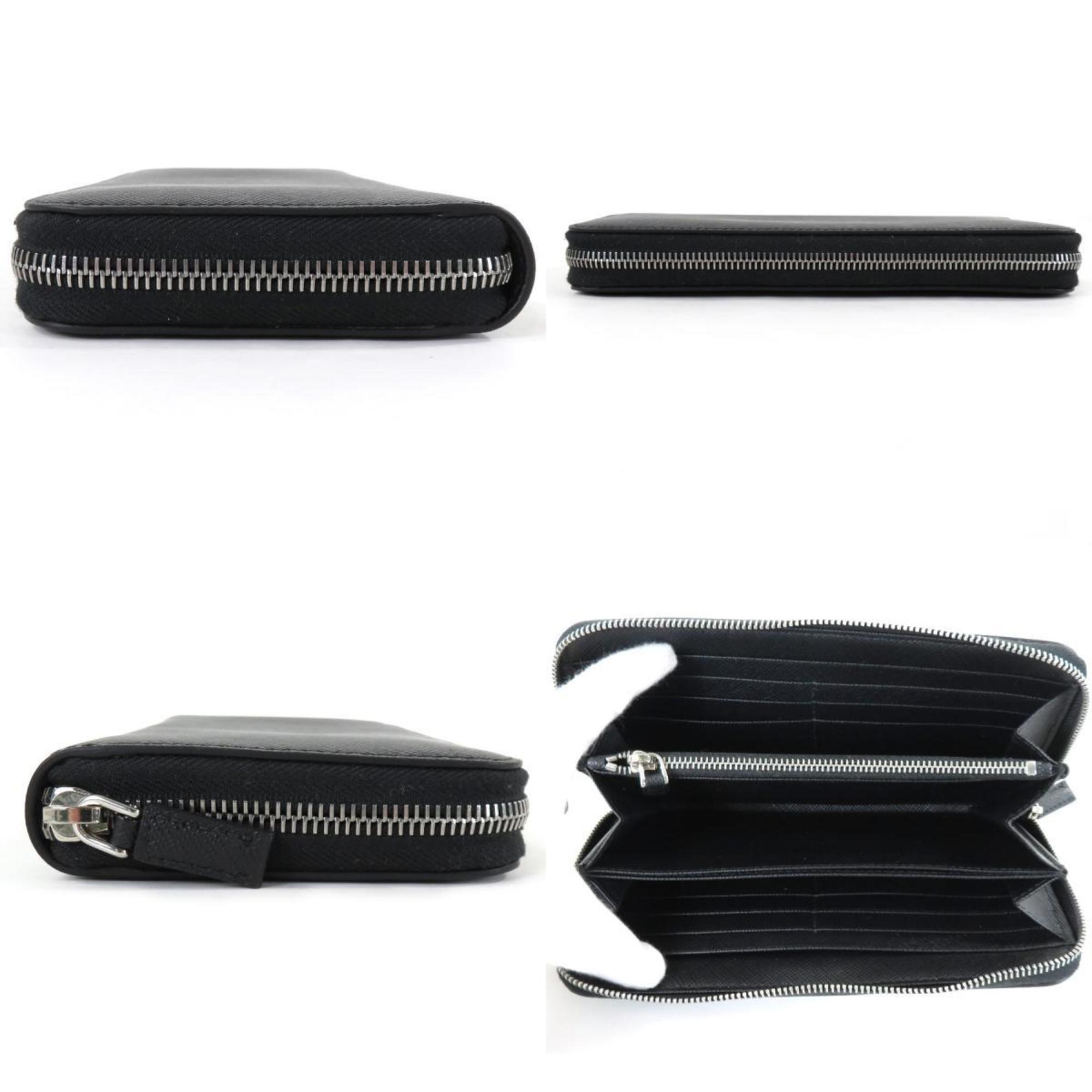 Prada PRADA Round Zipper Long Wallet Leather Black Unisex 2ML317