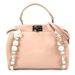 Fendi FENDI Handbag Shoulder Bag Mini Peekaboo Leather Pink Beige/White Silver Women's