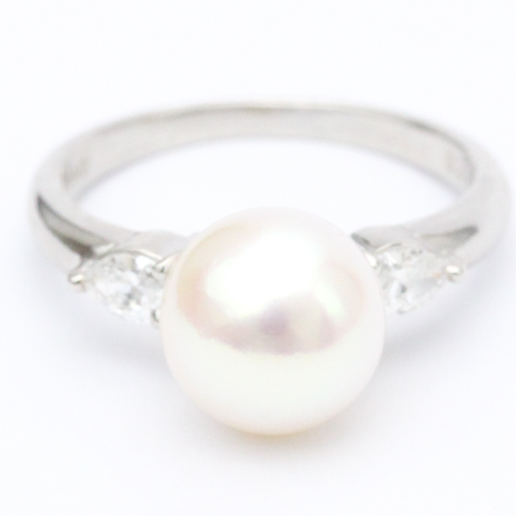 Tasaki Pearl Diamond Ring Platinum 900 Fashion Diamond,Pearl Band Ring Carat/0.24 Silver