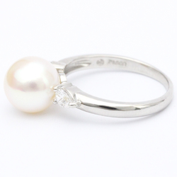 Tasaki Pearl Diamond Ring Platinum 900 Fashion Diamond,Pearl Band Ring Carat/0.24 Silver