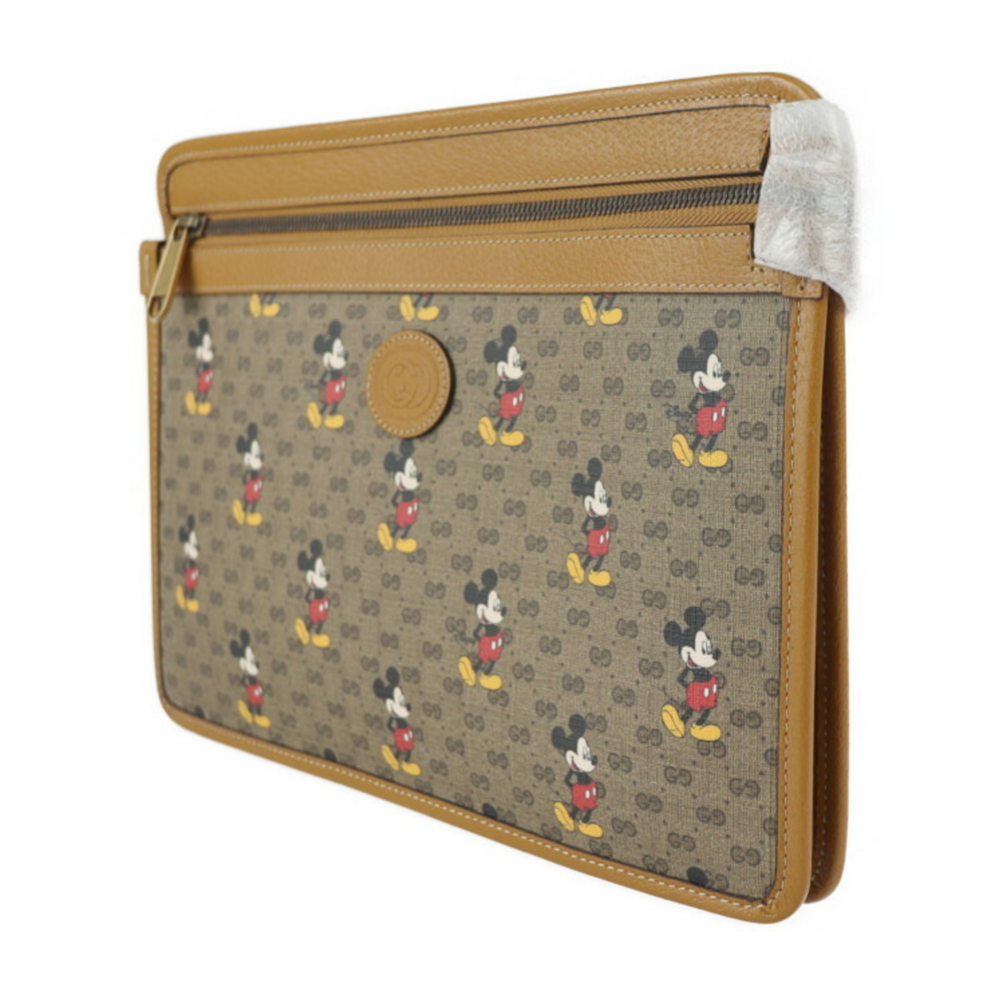 GUCCI Gucci Disney Collaboration Mickey Second Bag 602552 Mini GG Supreme Canvas Leather Brown Series Gold Hardware Clutch Pouch