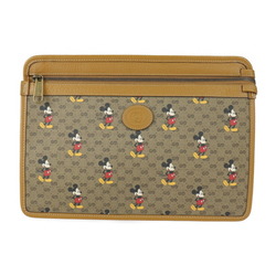 GUCCI Gucci Disney Collaboration Second Bag 602552 Micro GG Supreme Canvas Leather Beige Light Brown Gold Hardware Mickey Print Clutch Pouch