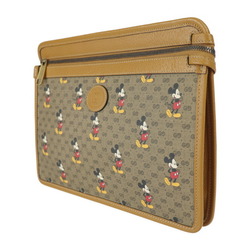 GUCCI Gucci Disney Collaboration Second Bag 602552 Micro GG Supreme Canvas Leather Beige Light Brown Gold Hardware Mickey Print Clutch Pouch