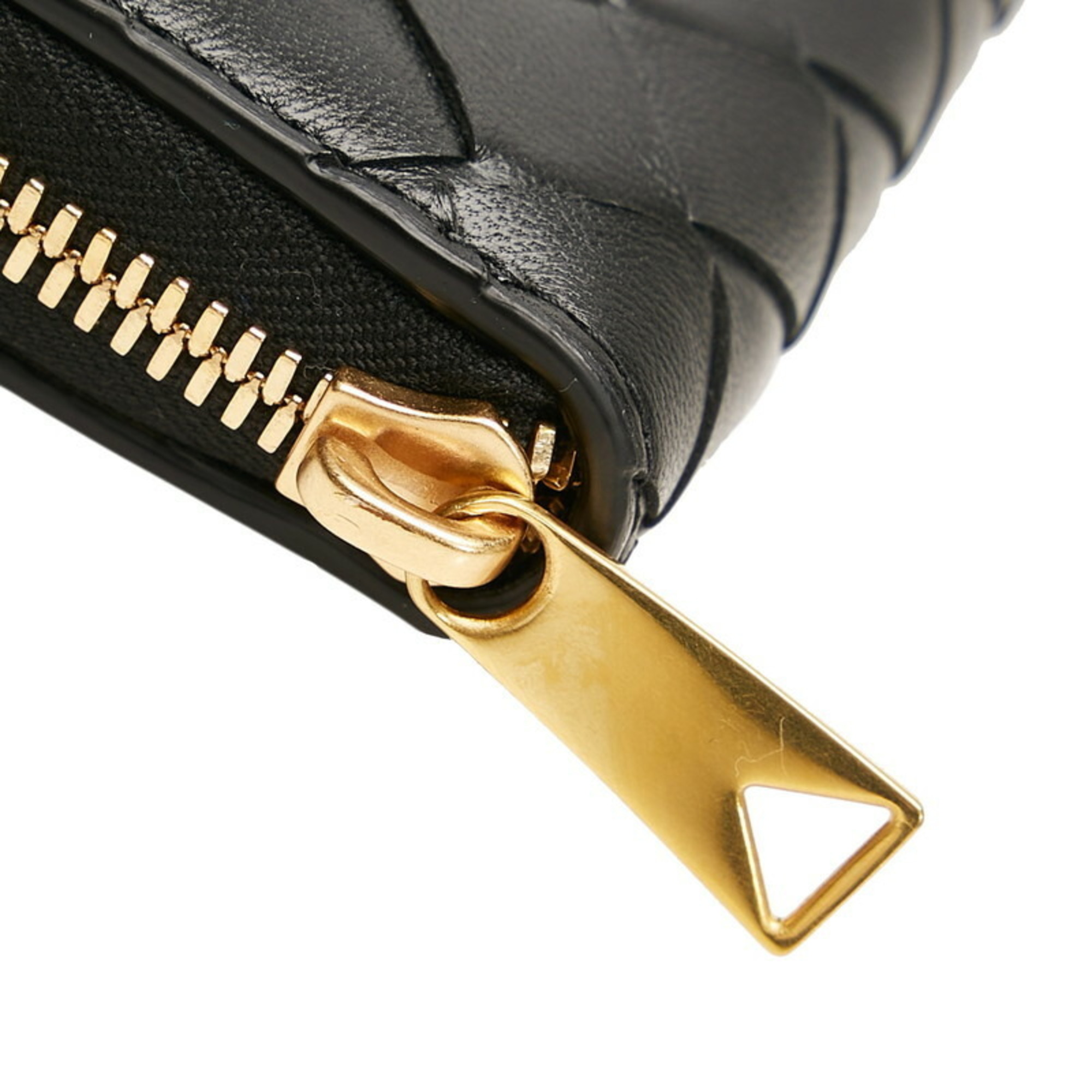 Bottega Veneta Intrecciato Round Long Wallet Black Leather Ladies BOTTEGAVENETA