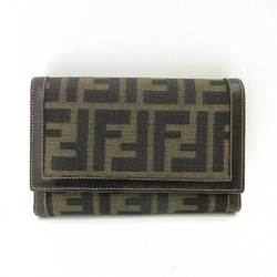 Fendi Wallet Mini Bifold Khaki Zucca Compact Women's Canvas x Leather FENDI