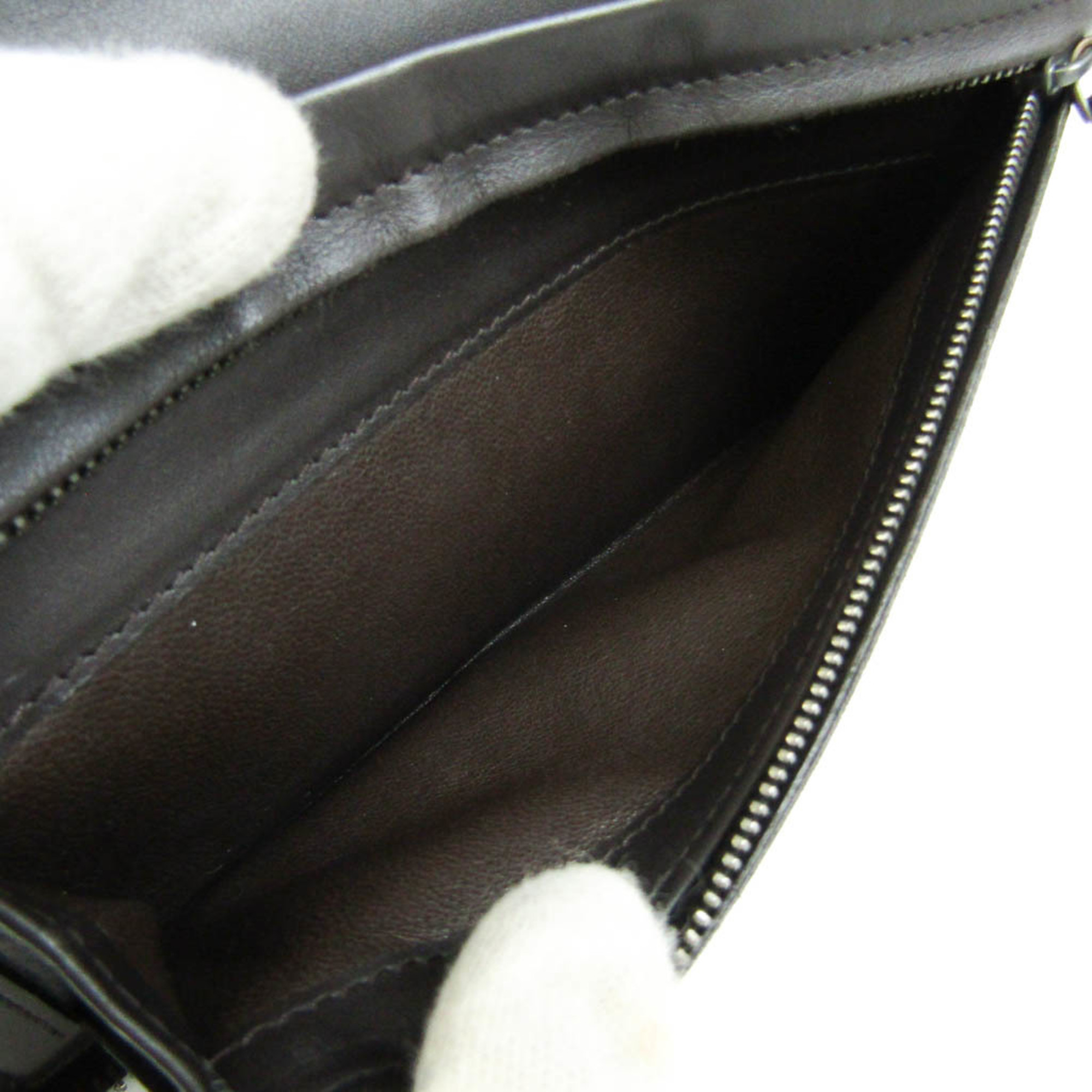 Bottega Veneta Intrecciato With Handle 169730 Men's Leather Long Wallet (bi-fold) Dark Brown