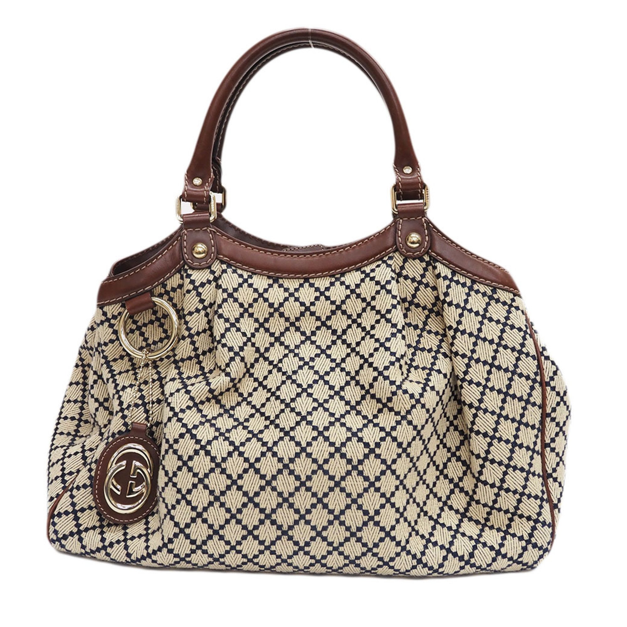 Gucci GUCCI Diamante Suki Tote Handbag Beige Navy Lattice Canvas 211944 Ladies