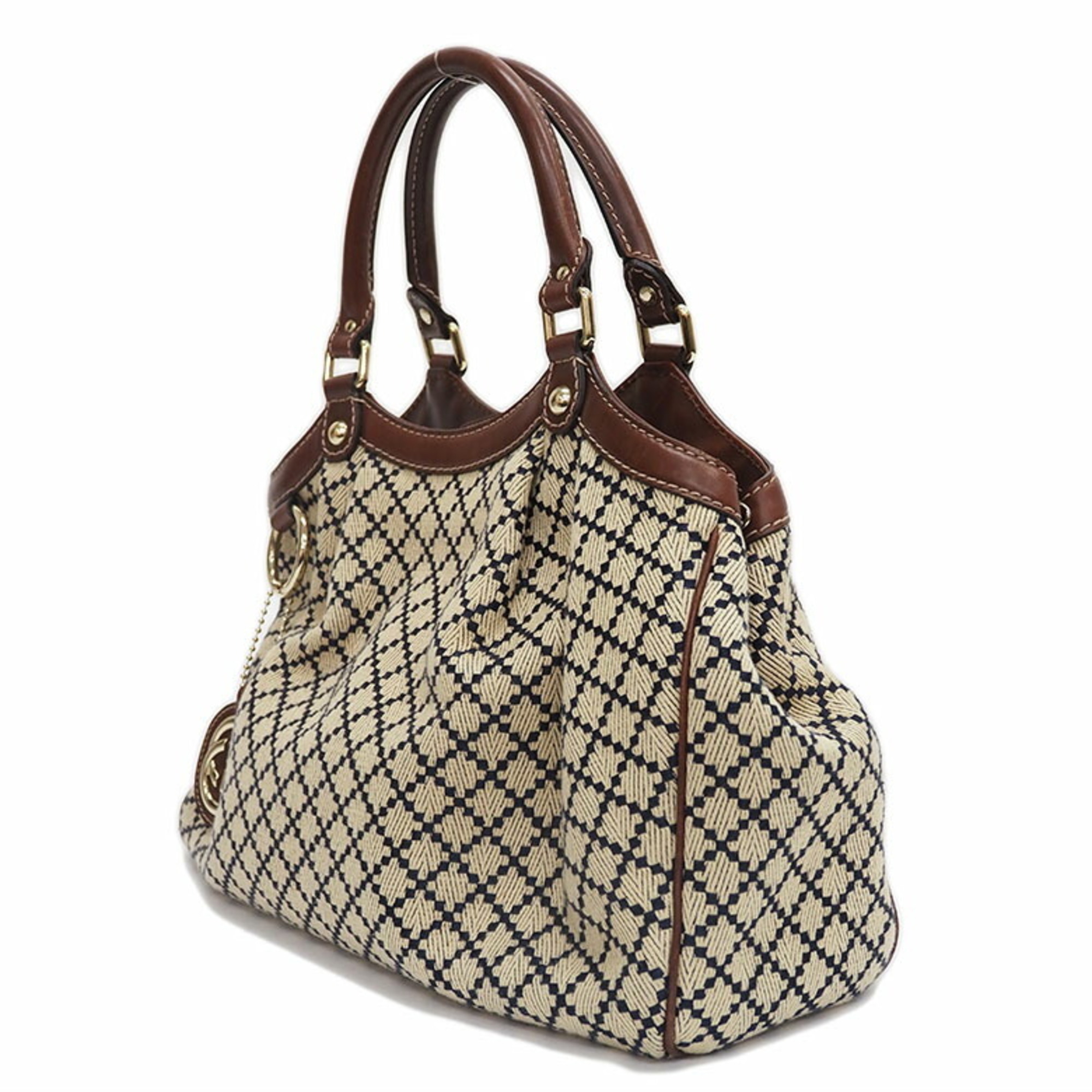 Gucci GUCCI Diamante Suki Tote Handbag Beige Navy Lattice Canvas 211944 Ladies