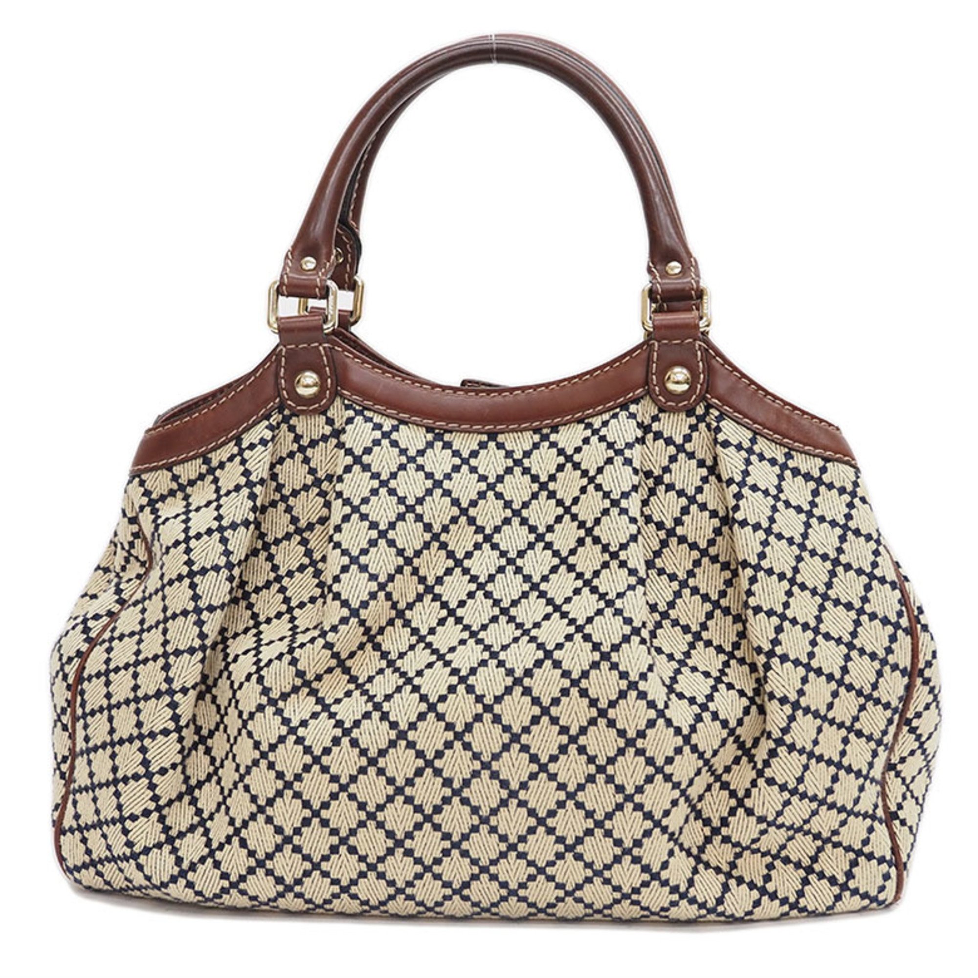 Gucci GUCCI Diamante Suki Tote Handbag Beige Navy Lattice Canvas 211944 Ladies