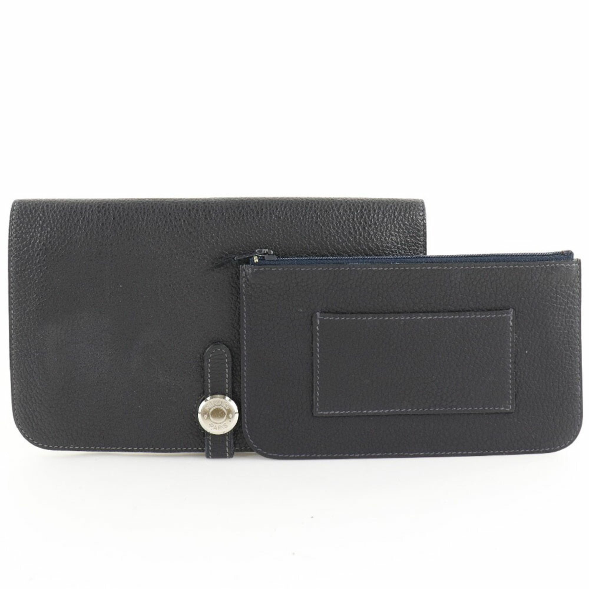 HERMES Hermes Dogon GM Togo navy blue □C unisex long wallet