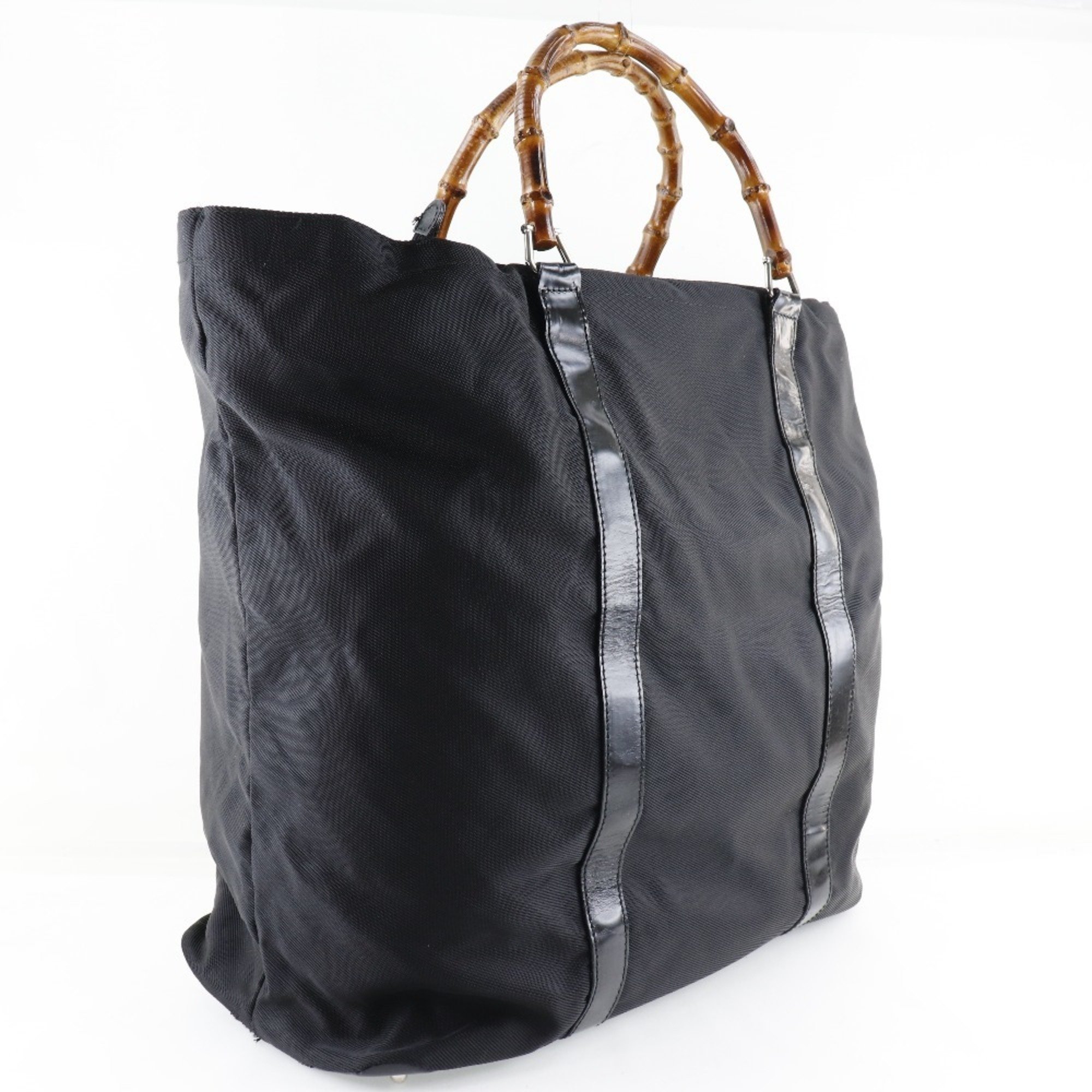 GUCCI Gucci Bamboo Bag 002-2058-0412-5 Nylon Canvas x Leather Black Unisex Tote