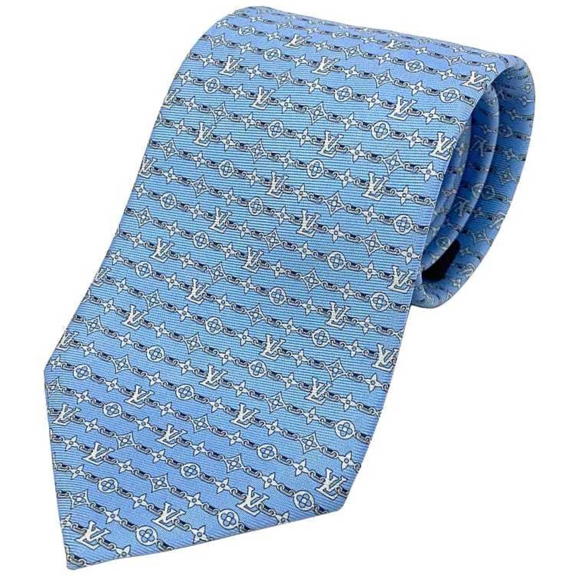 Louis Vuitton tie light blue monogram M73579 silk 100% MR0139 LOUIS VUITTON men's iconic