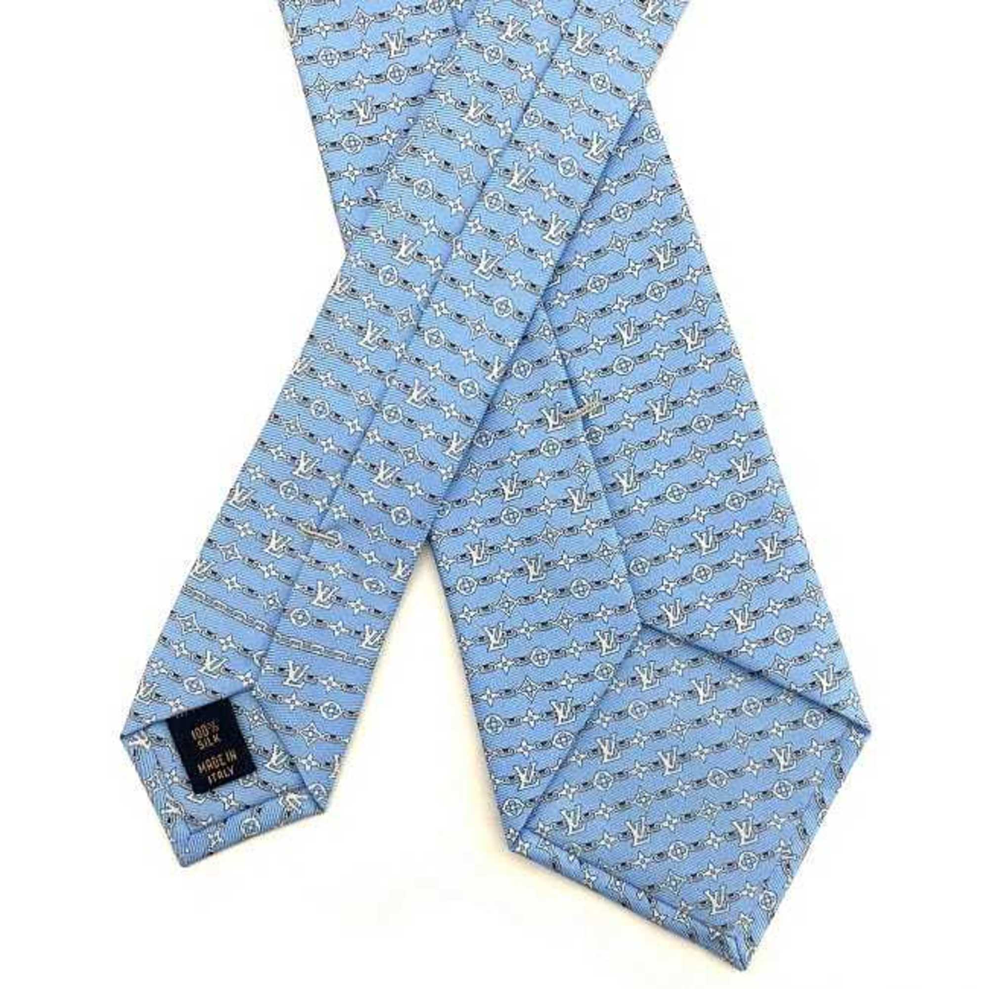 Louis Vuitton tie light blue monogram M73579 silk 100% MR0139 LOUIS VUITTON men's iconic