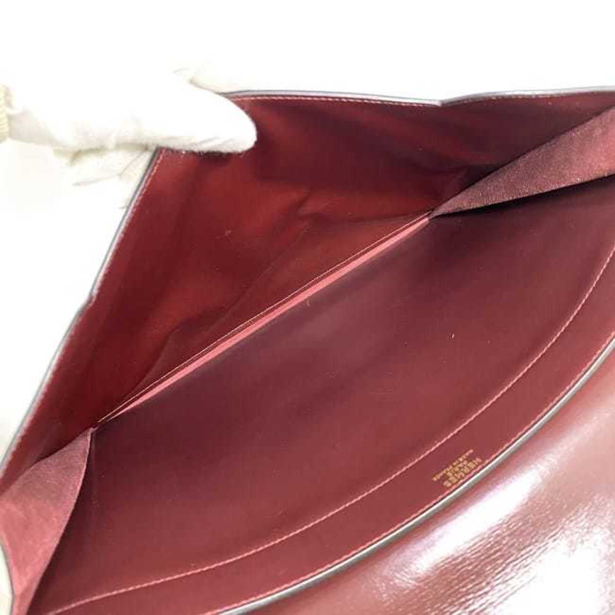 Hermes Clutch Bag Faco Bordeaux Leather Boxcalf 〇H HERMES Flap Women's Men's