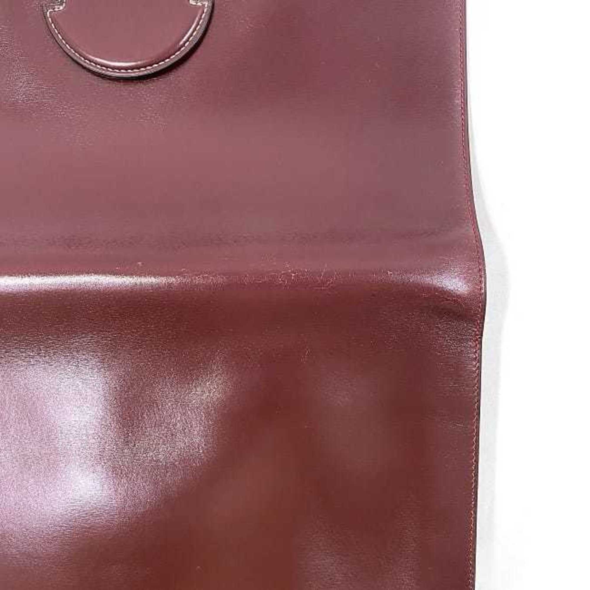 Hermes Clutch Bag Faco Bordeaux Leather Boxcalf 〇H HERMES Flap Women's Men's