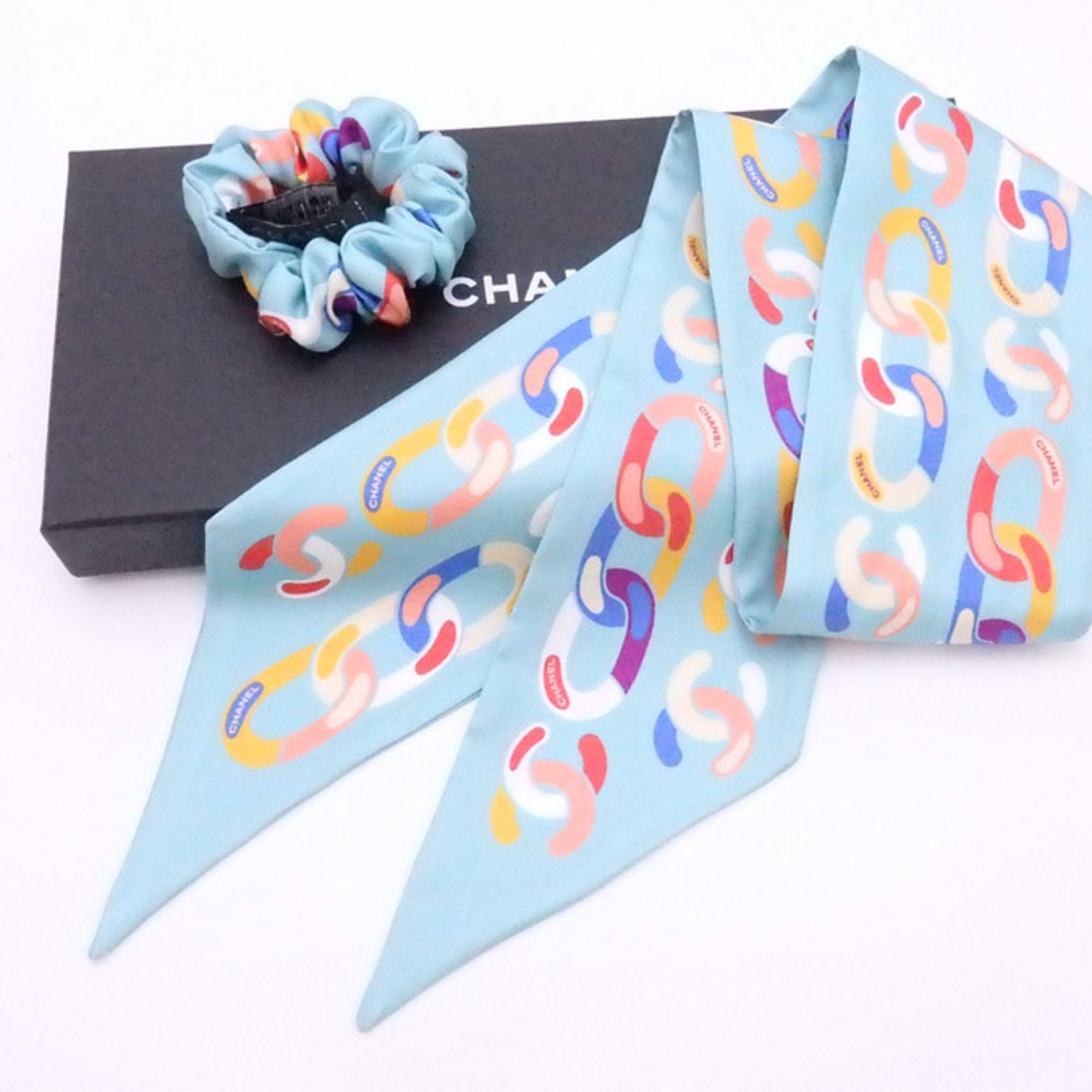 Chanel CHANEL scarf scrunchie silk light blue x multicolor ladies