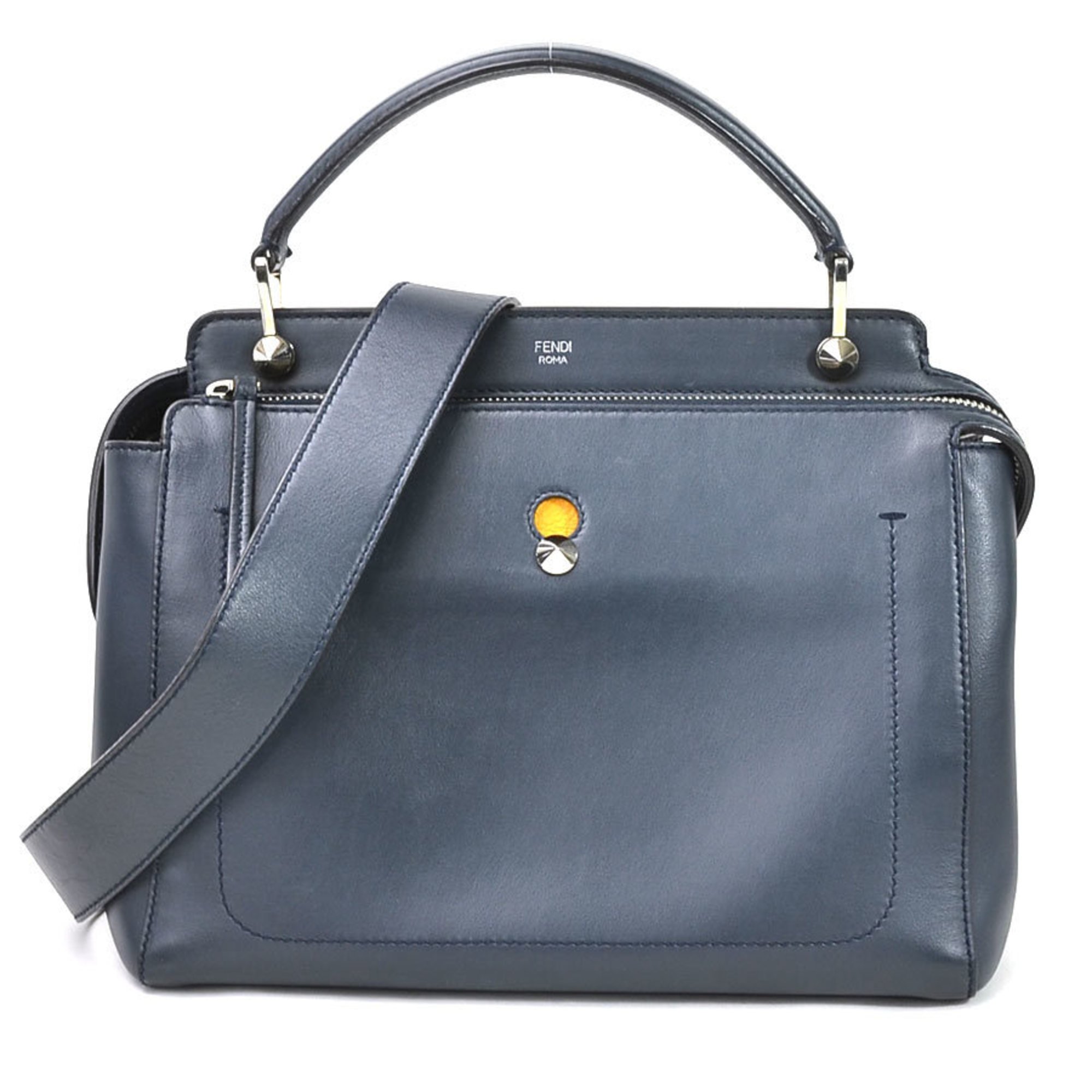 Fendi FENDI handbag shoulder bag dot com leather navy silver ladies