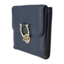 Salvatore Ferragamo Gancini bi-fold wallet 22 D183 leather navy gold hardware