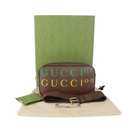 GUCCI Gucci Belt Bag 100th Anniversary Waist 602695 Calf Leather Brown Multicolor Gold Hardware Logo Body Pouch Bum