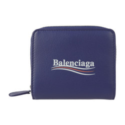 BALENCIAGA Balenciaga Everyday Folio Wallet 516366 Calf Leather Blue Silver Hardware Round Zipper