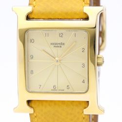 HERMES H Watch Gold Plated Leather Quartz Mens Watch HH1.501 BF558366