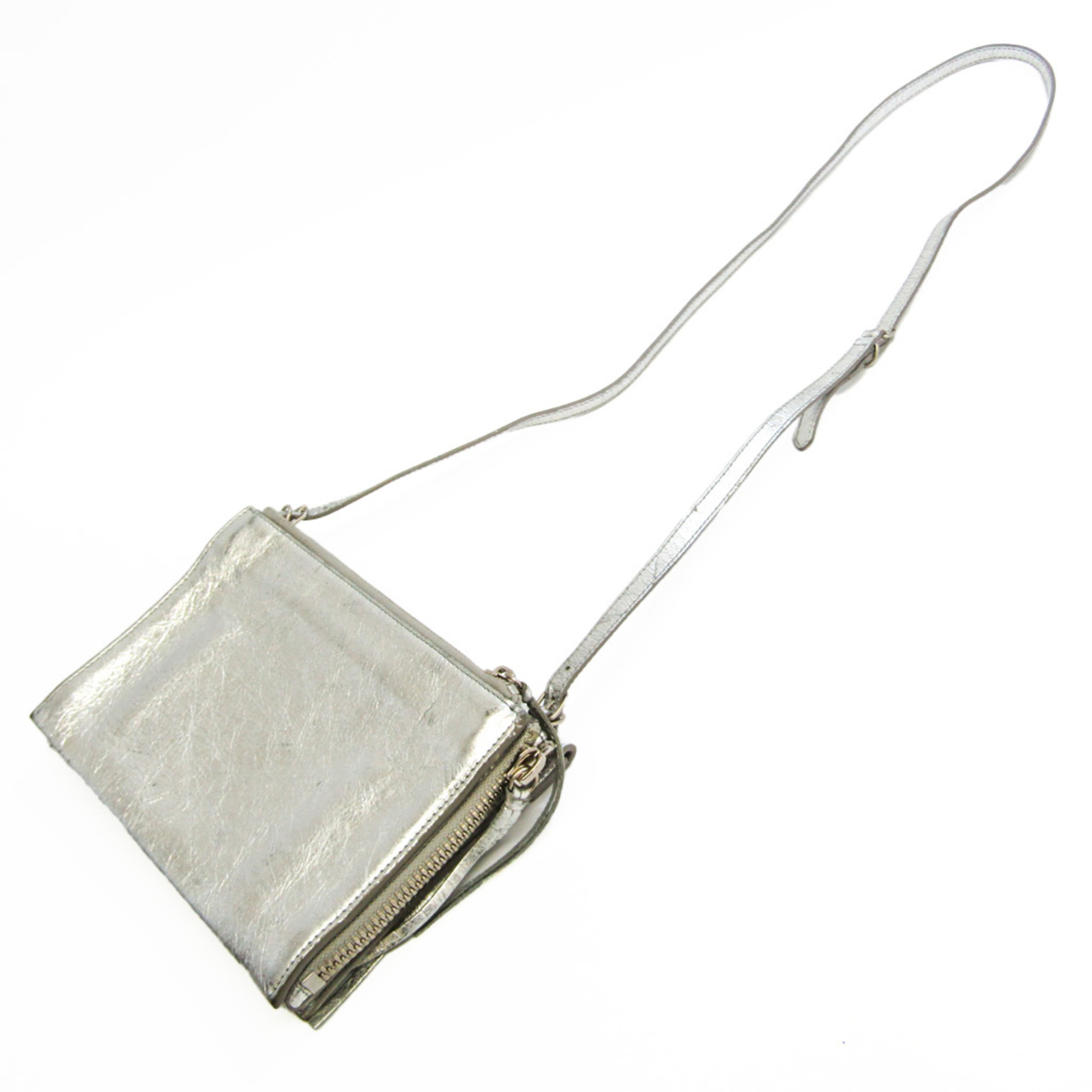Balenciaga Paper Triple XS 398815 Women's Leather Shoulder Bag Silver