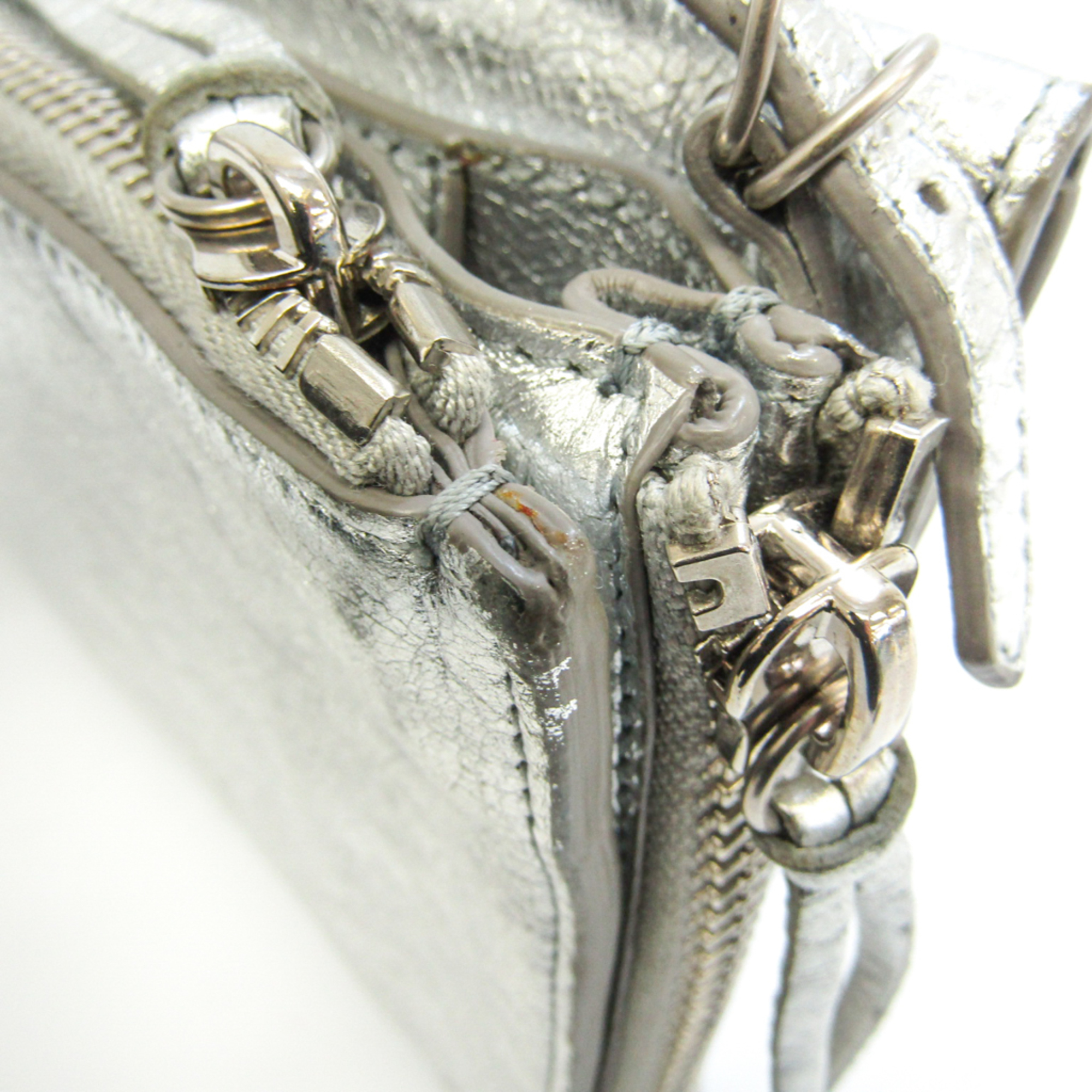 Balenciaga Paper Triple XS 398815 Women's Leather Shoulder Bag Silver