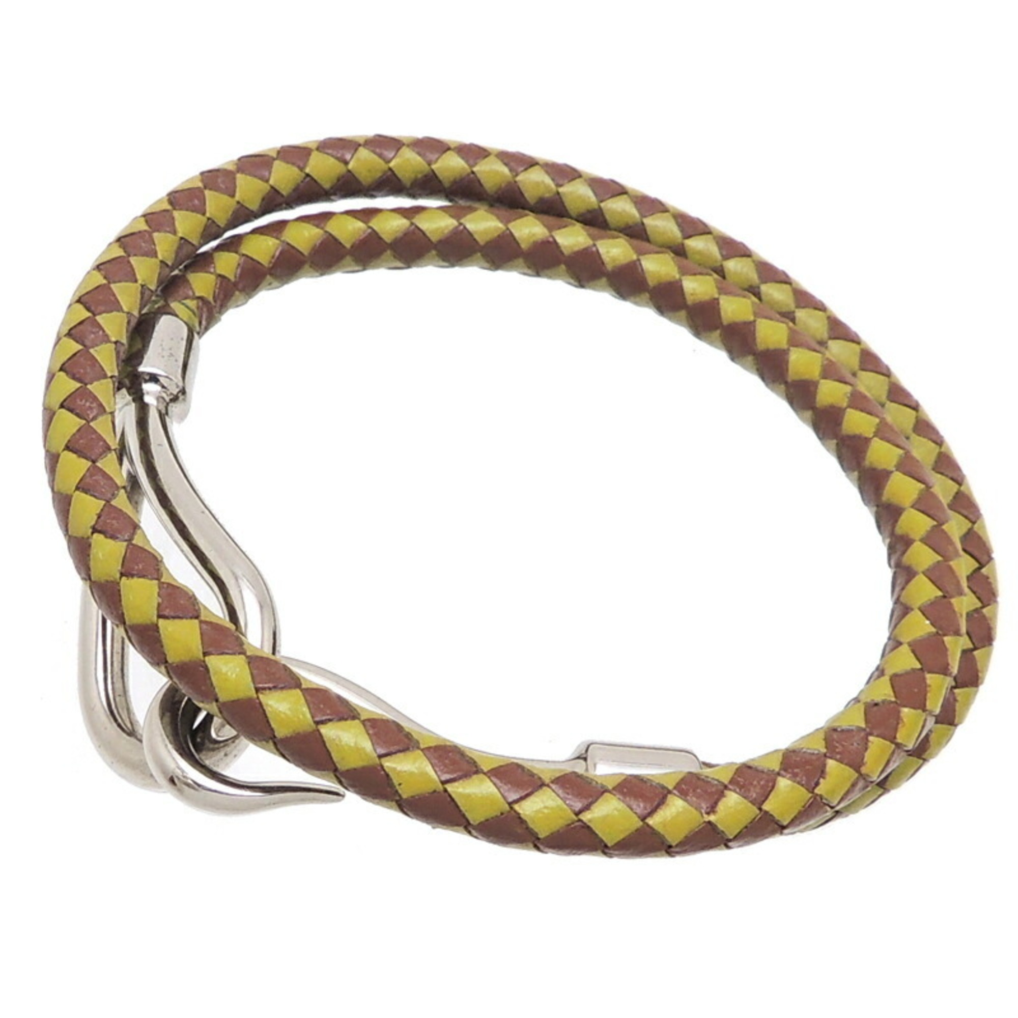 Hermes Jumbo Women's and Men's Bracelet Metal Yellow Green x Dark Brown