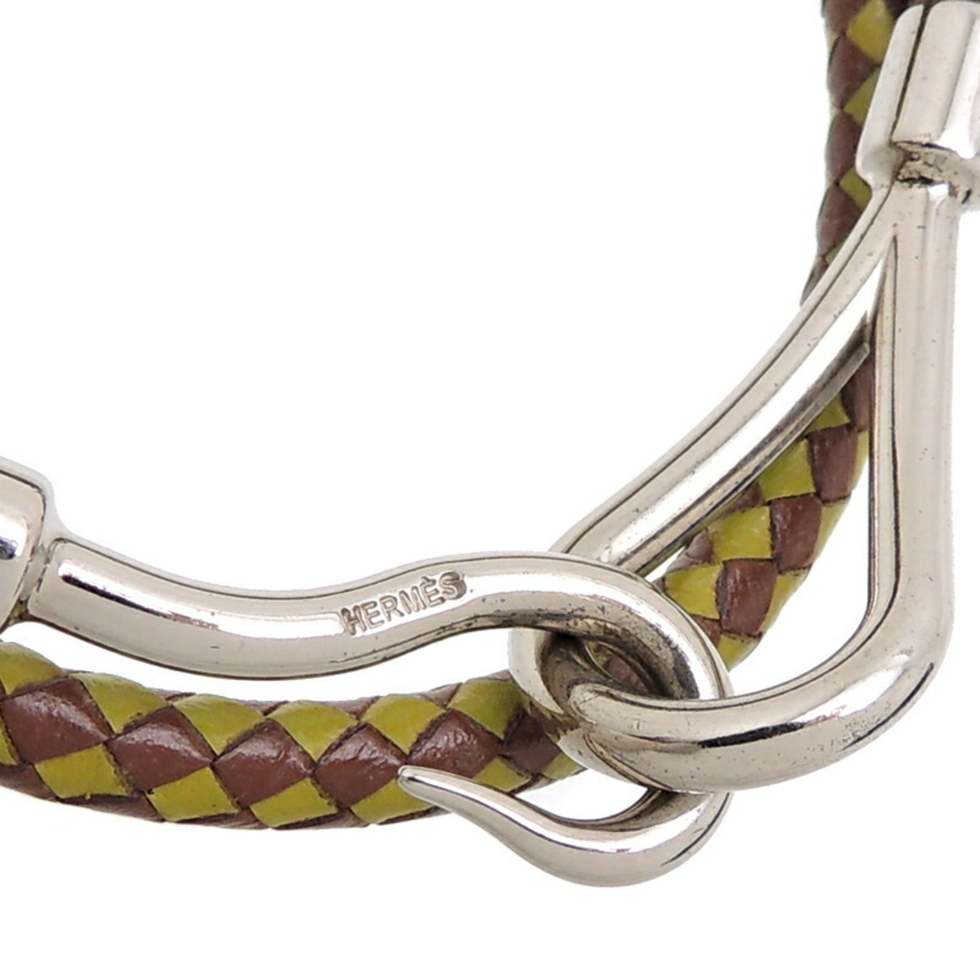 Hermes Jumbo Women's and Men's Bracelet Metal Yellow Green x Dark Brown