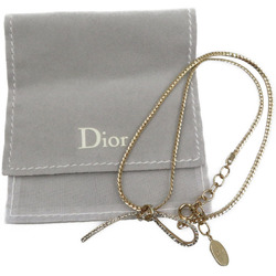 Christian Dior Ribbon Metal Rhinestone Gold Necklace