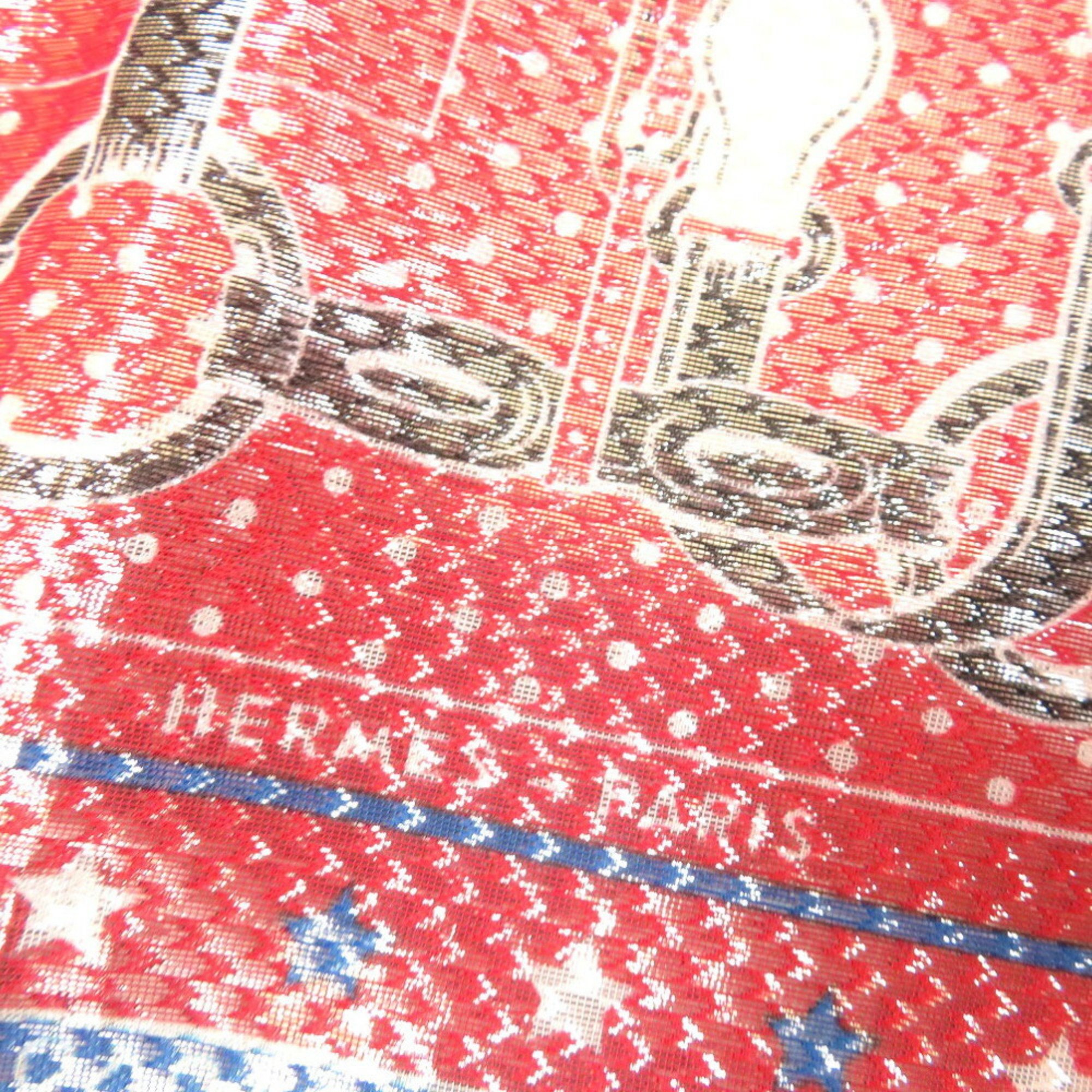 Hermes Carré 55 Bandana Disco Coaching Red Blue Metallic Fiber Silk Scarf Muffler