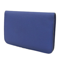Hermes HERMES Dogon GM Bifold Long Wallet Taurillon Clemence Blue Electric X Engraved
