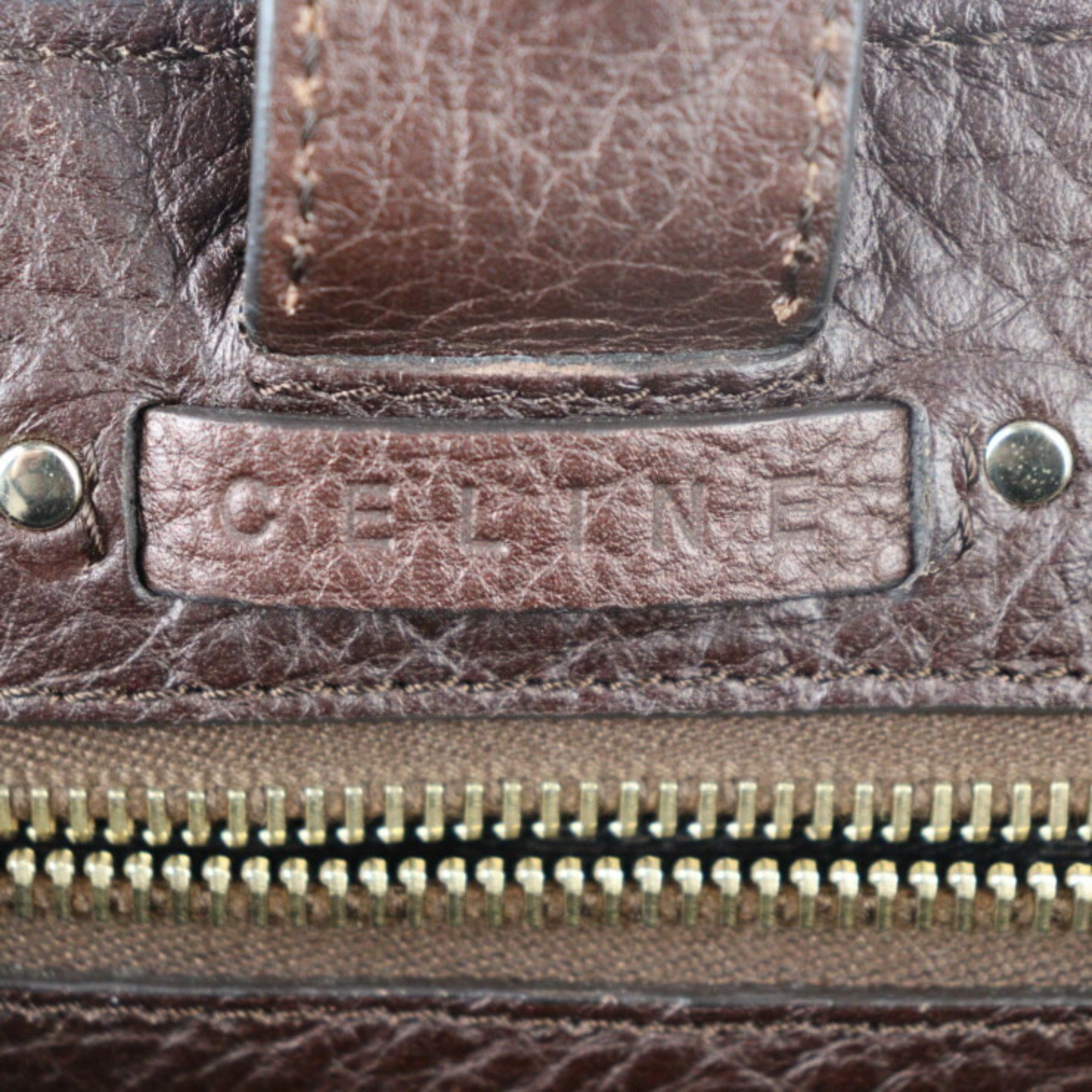 CELINE Celine handbag leather brown gold metal fittings triomphe logo mark emboss