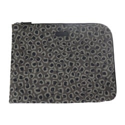 GUCCI Gucci Second Bag 353480 Canvas Gray Clutch Pouch L-shaped Zipper Leopard Print