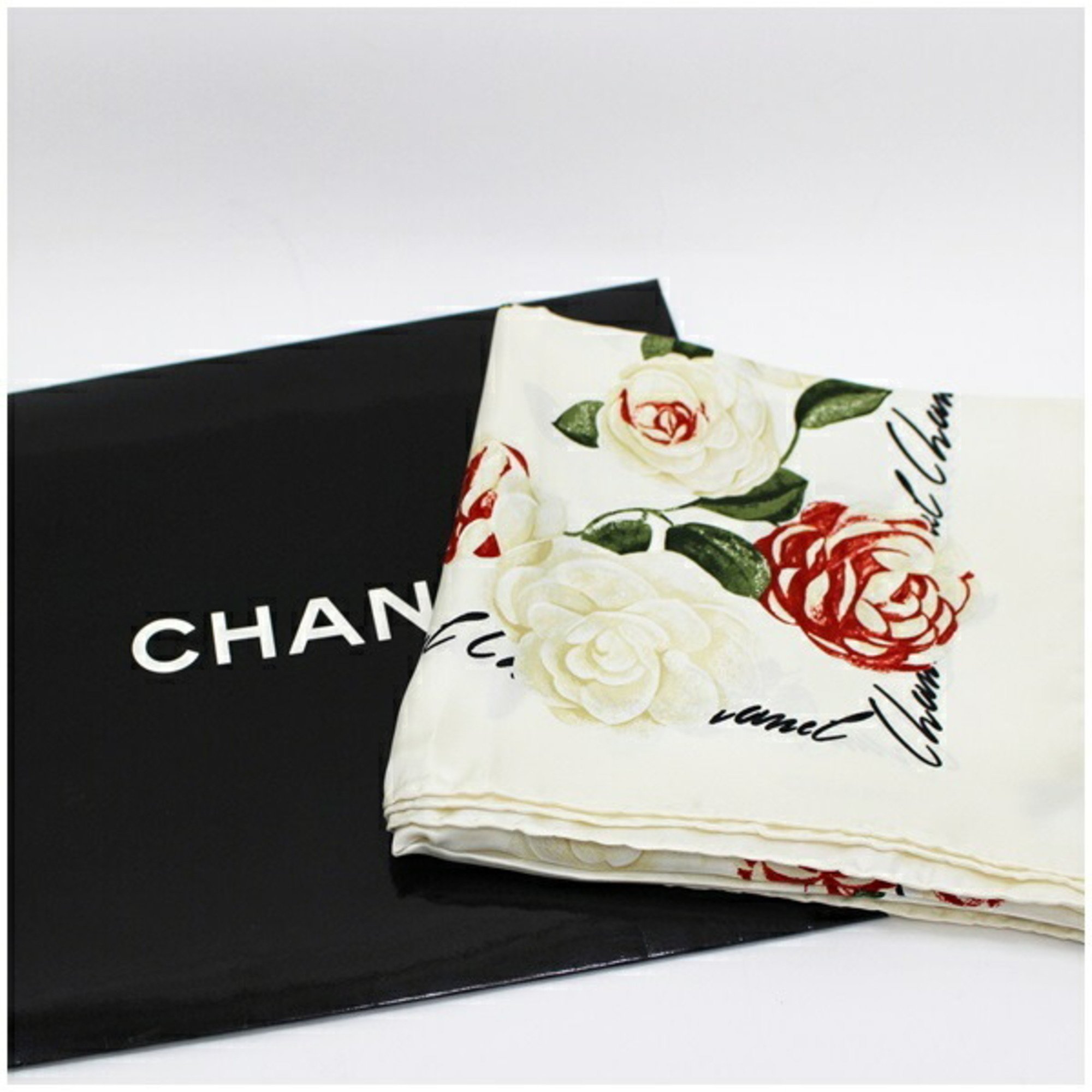 Chanel silk scarf muffler off-white CHANEL ladies