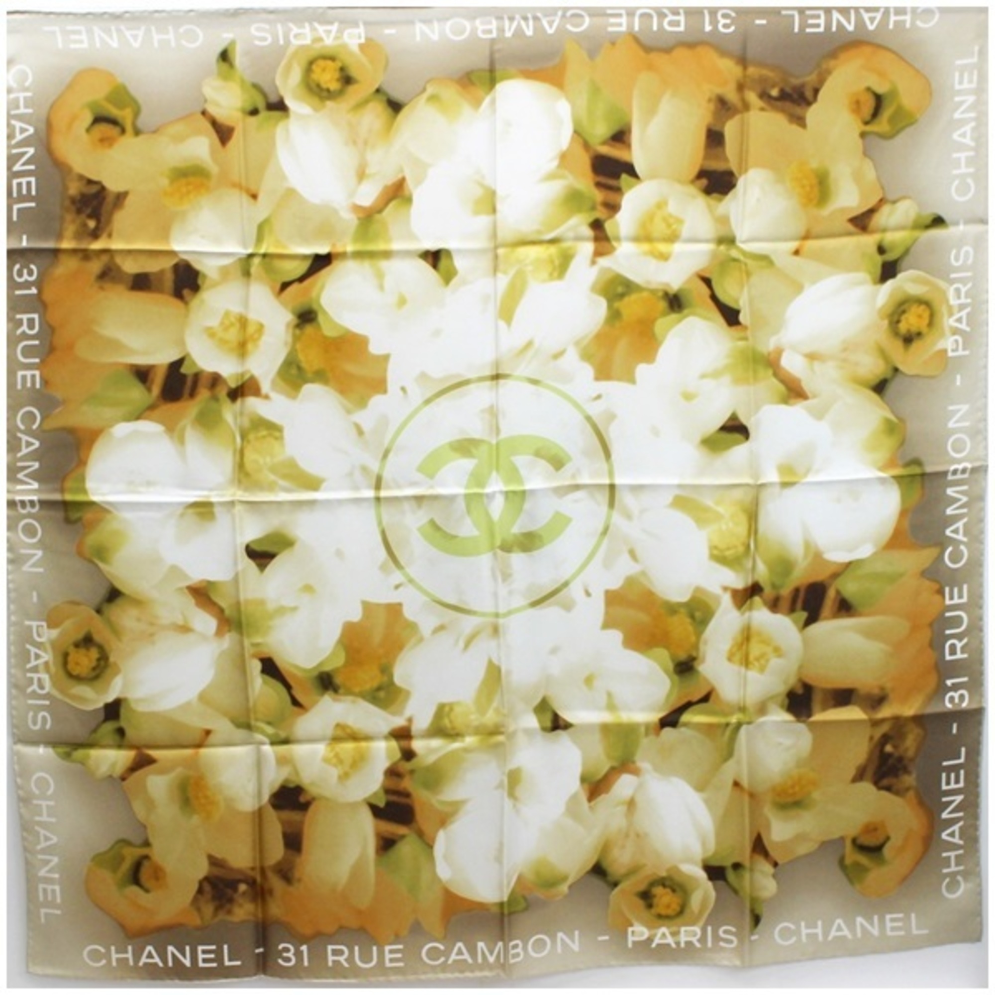 Chanel silk scarf muffler 31 RUE CAMBON beige camellia CHANEL ladies