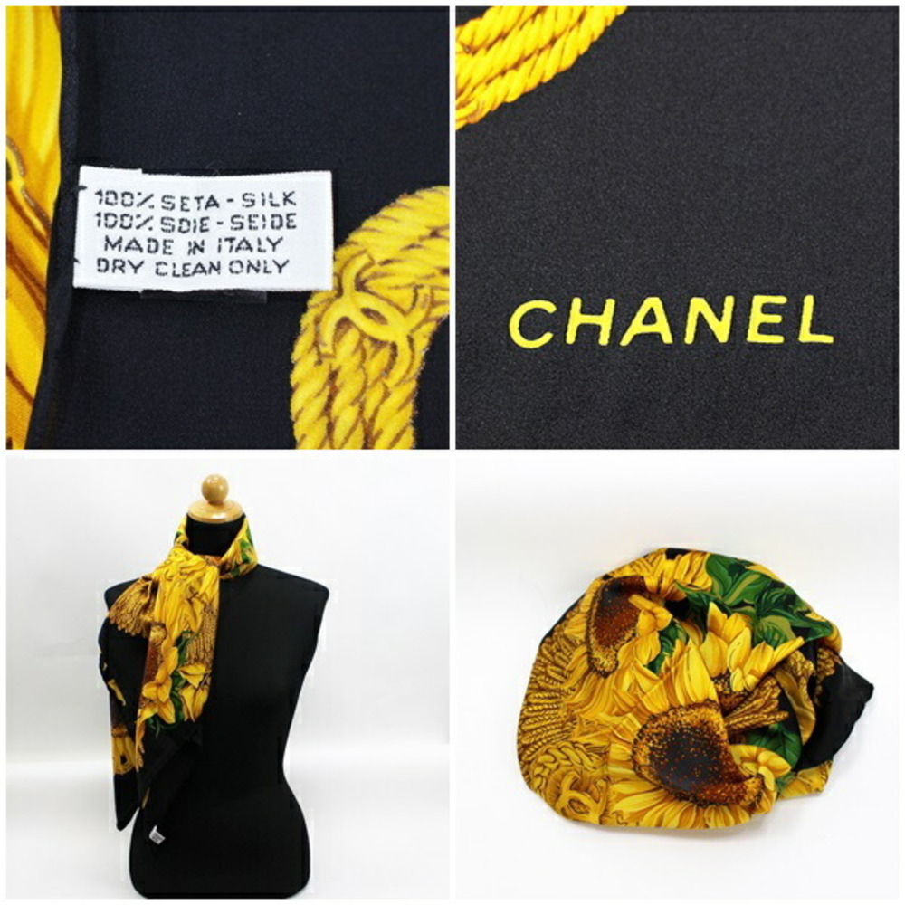 Chanel Silk Scarf Muffler Coco Mark Sunflower. Sunflower Pattern Black x  Yellow CHANEL Ladies