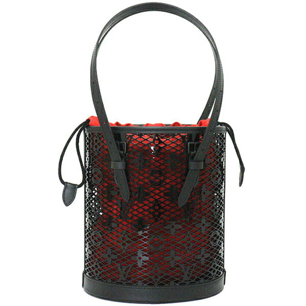 Pre-Owned LOUIS VUITTON Louis Vuitton Bucket PM Shoulder Bag Handbag  Monogram Lace Leather Patent Calf N20352 Black Red Hardware (Like New) 