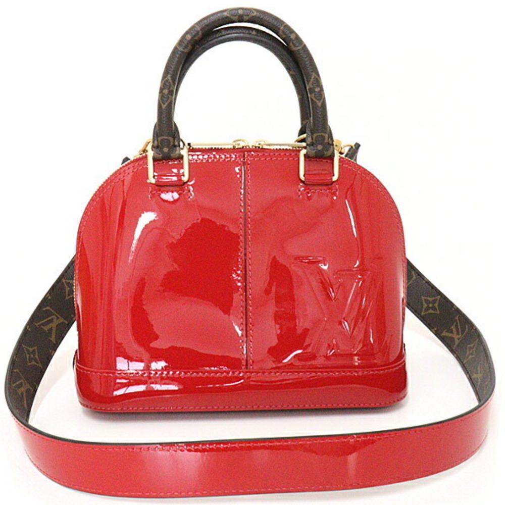 LOUIS VUITTON Louis Vuitton Vernis Alma BB LV Emboss Icon Shoulder Handbag  Patent Calf Leather Monogram Canvas M52498 Ecarat Scarlet Red Brown
