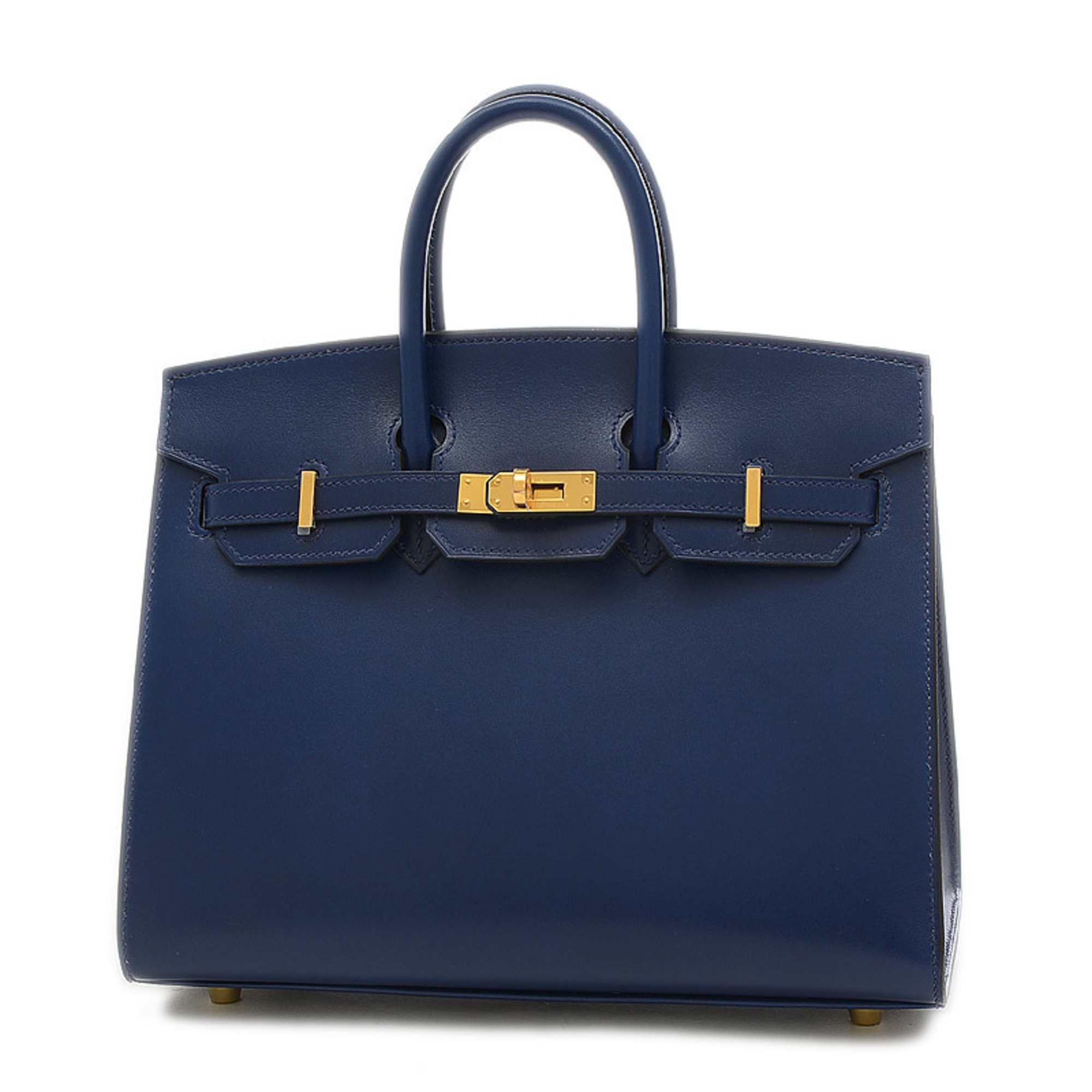 Hermes Birkin 25 handbag serie box calf blue sapphire gold metal 