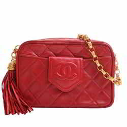 CHANEL Chanel lambskin matelasse here mark chain shoulder bag red