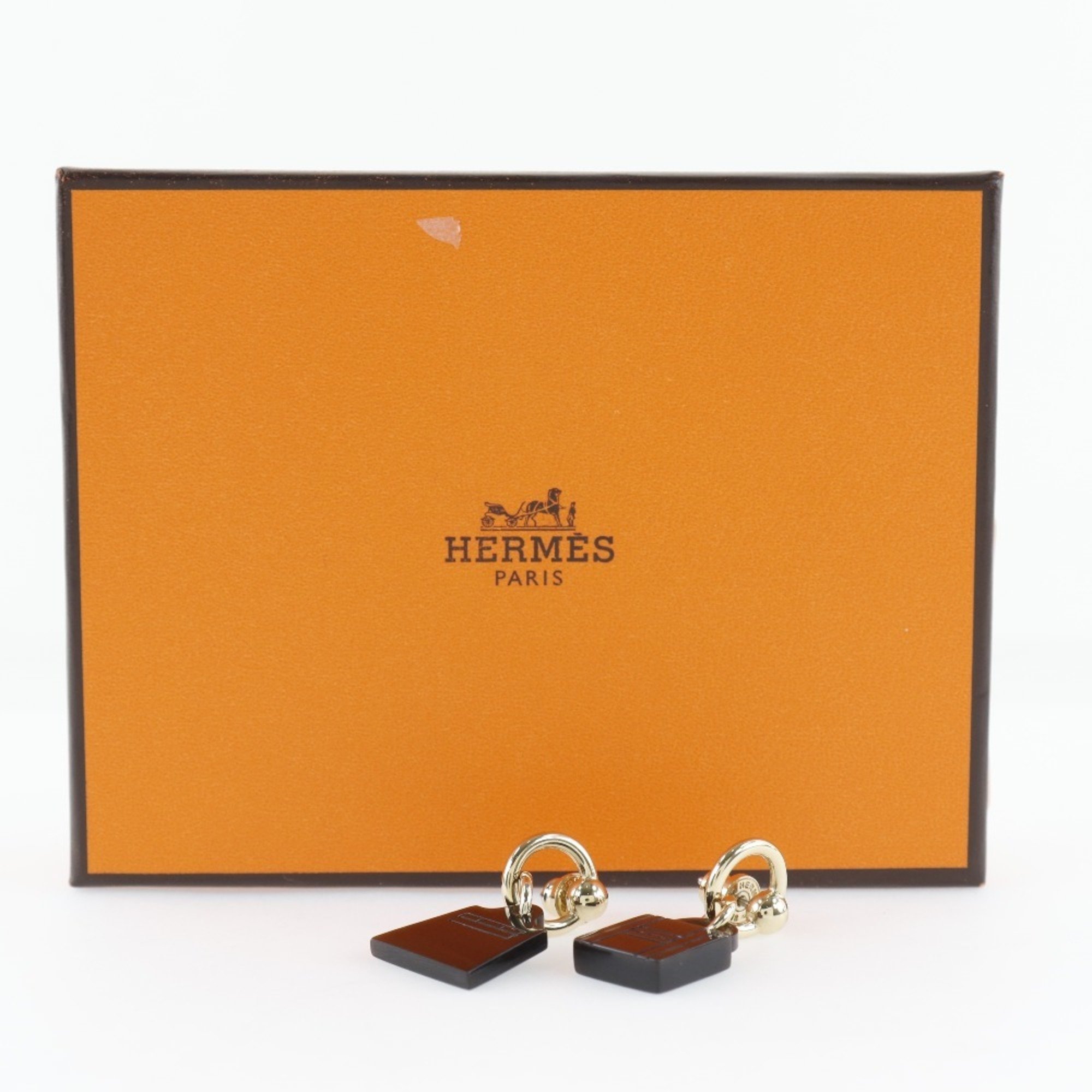 HERMES Hermes Amulet Buffalo Horn x Gold Plated Brown Ladies Earrings