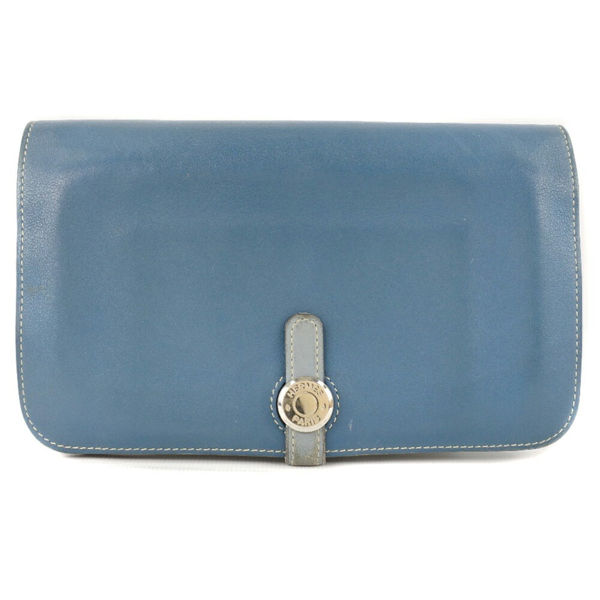 HERMES Hermes Dogon Calf Blue □R Unisex Long Wallet