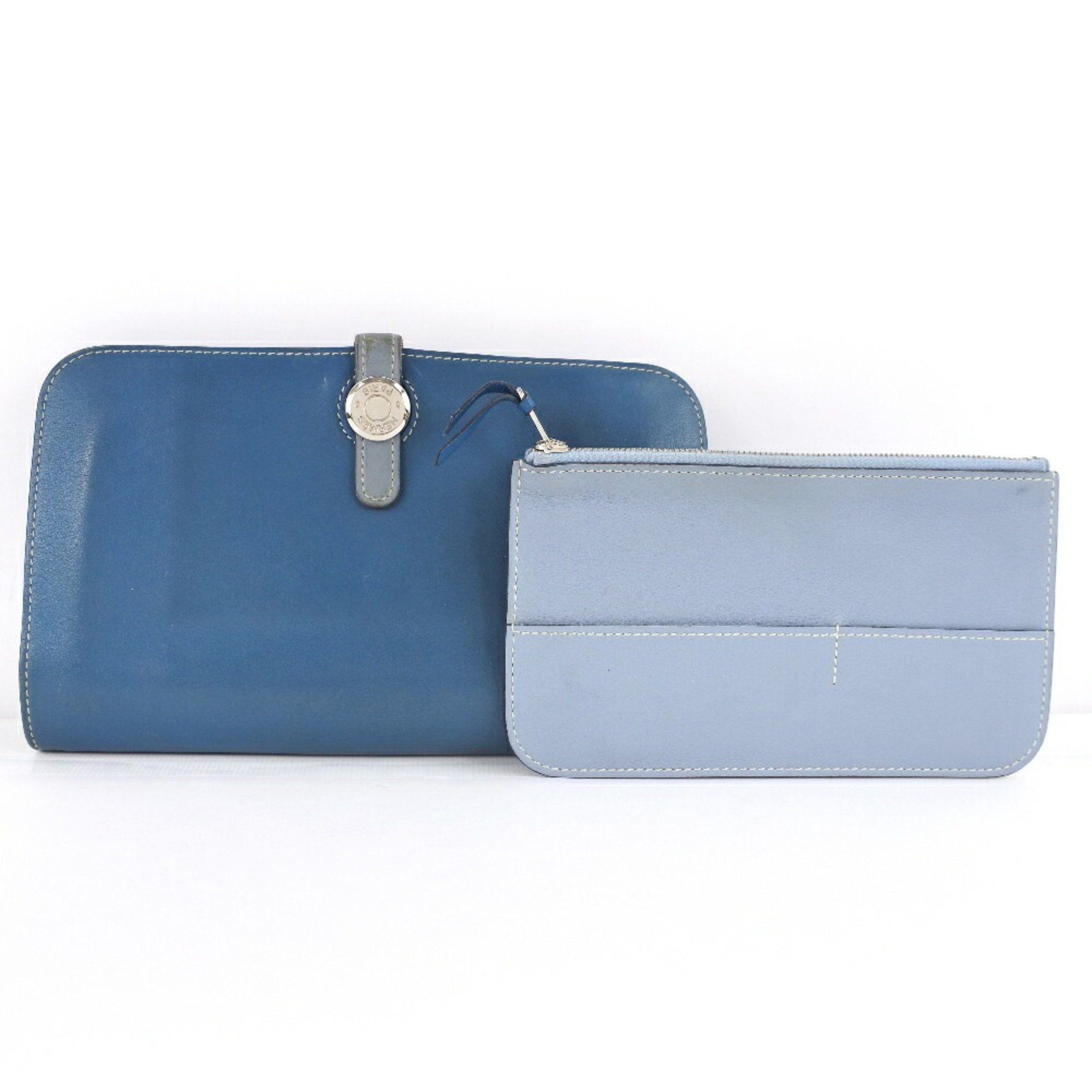 HERMES Hermes Dogon Calf Blue □R Unisex Long Wallet